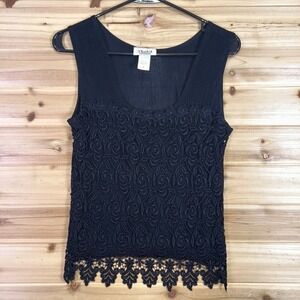 Vejaiz Designs Blouse Womens Medium Black Lace Crochet Sleeveless Tank Top